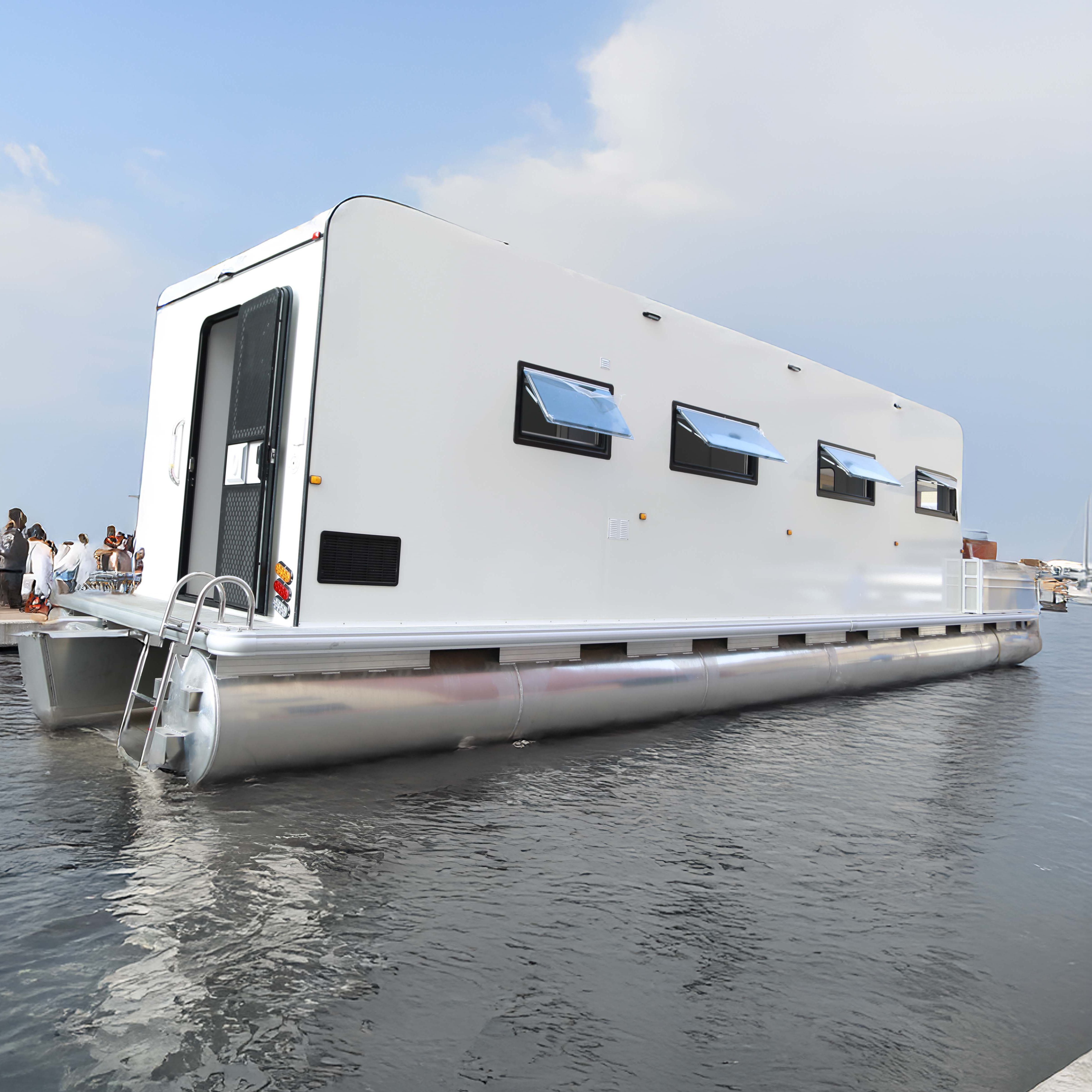 High Quality 13 Meter Large House Boat Basic Furniture Wholesale Manufacturers Fiberglass Hull Outboard Engine Transportation